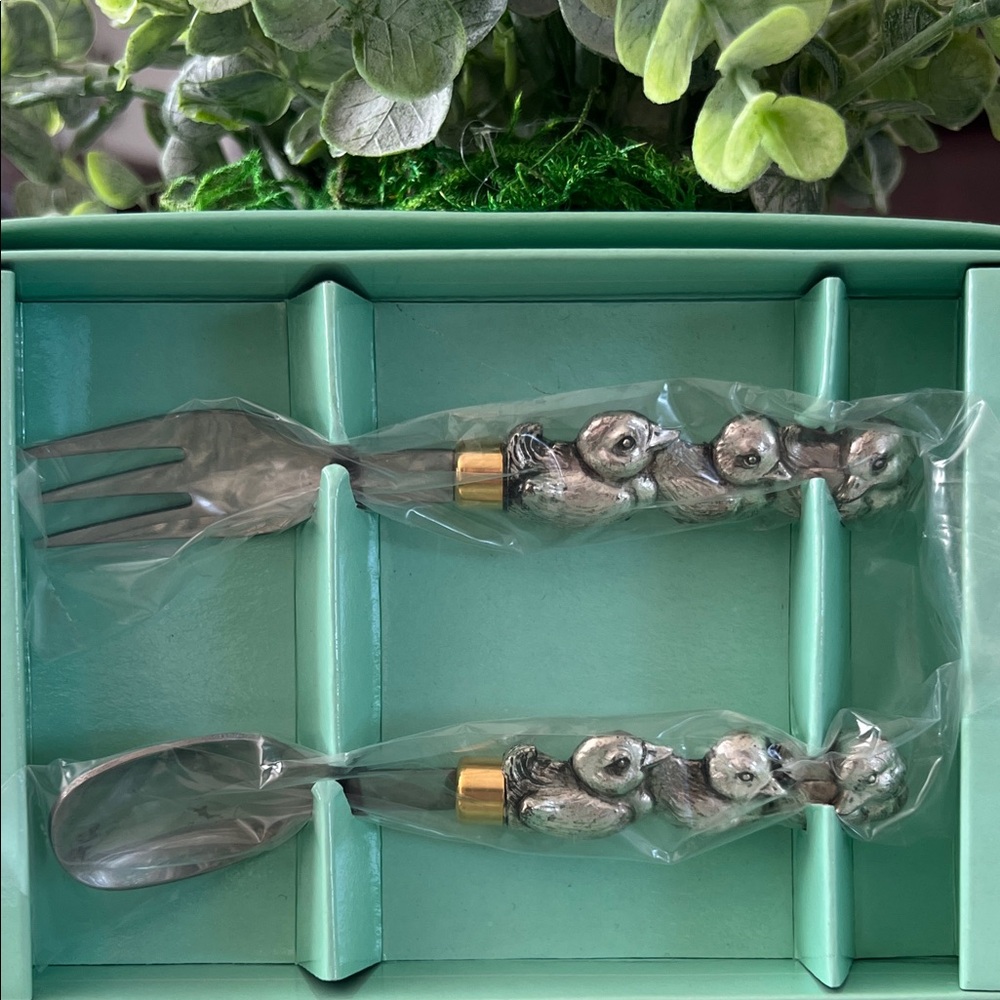 Silver Baby Duck Handle Fork and Spoon Set